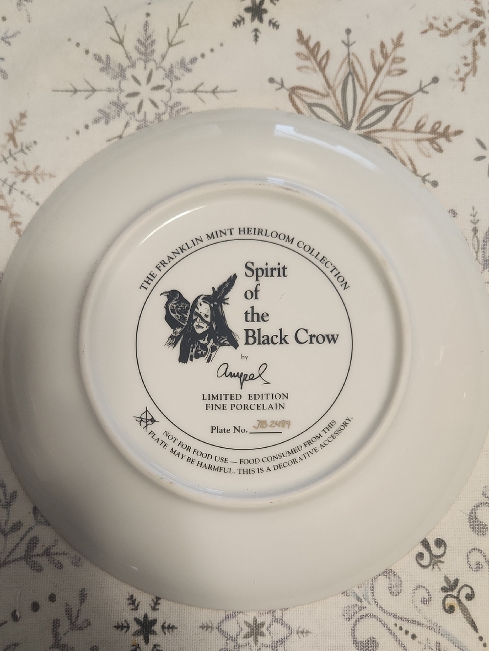 Franklin Mint White Porcelain 'Spirit of the Black Crow' Decorative Plate